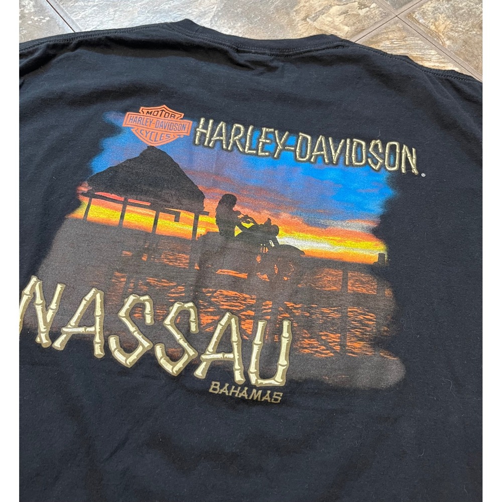 Harley Davidson T-Shirt Mens 2XL Black Nassau Bahamas Graphic Biker Tee - Picture 2 of 9